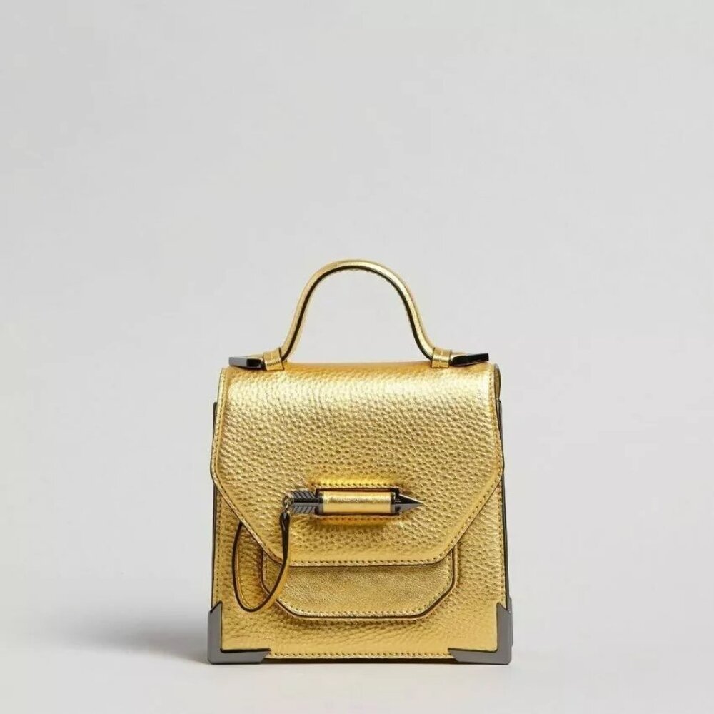 MACKAGE-RUBIE-Gold Leather-Arrow Clasped Handbag/Crossbody-NEW WITH TAG